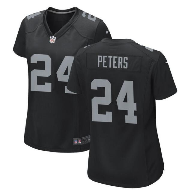 Women's Las Vegas Raiders #24 Marcus Peters Black Stitched Jersey(Run Small)